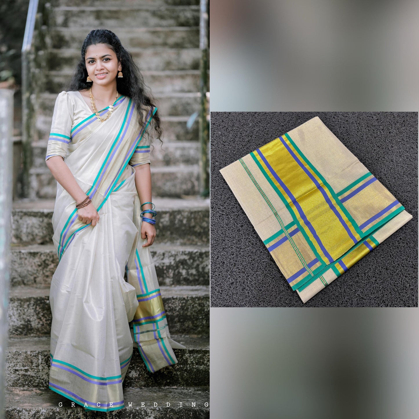 Multicolour handloom replica saree
