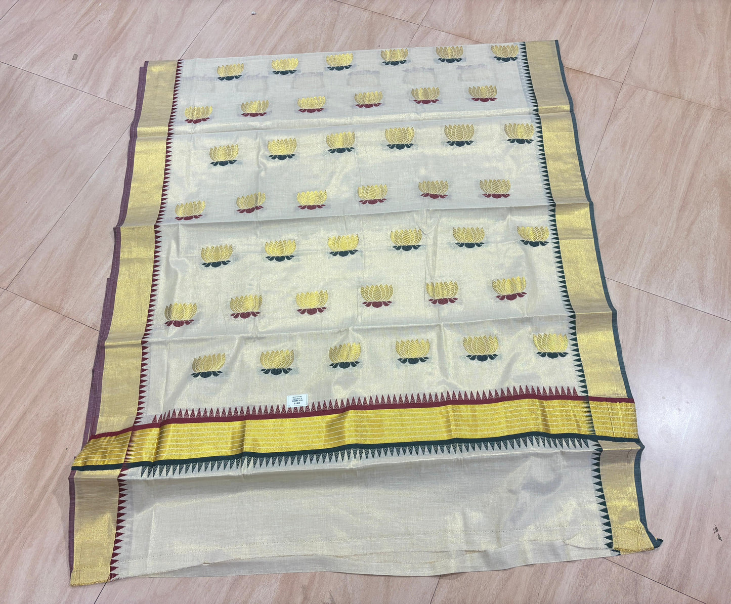 Lotus weave golden tissue saree