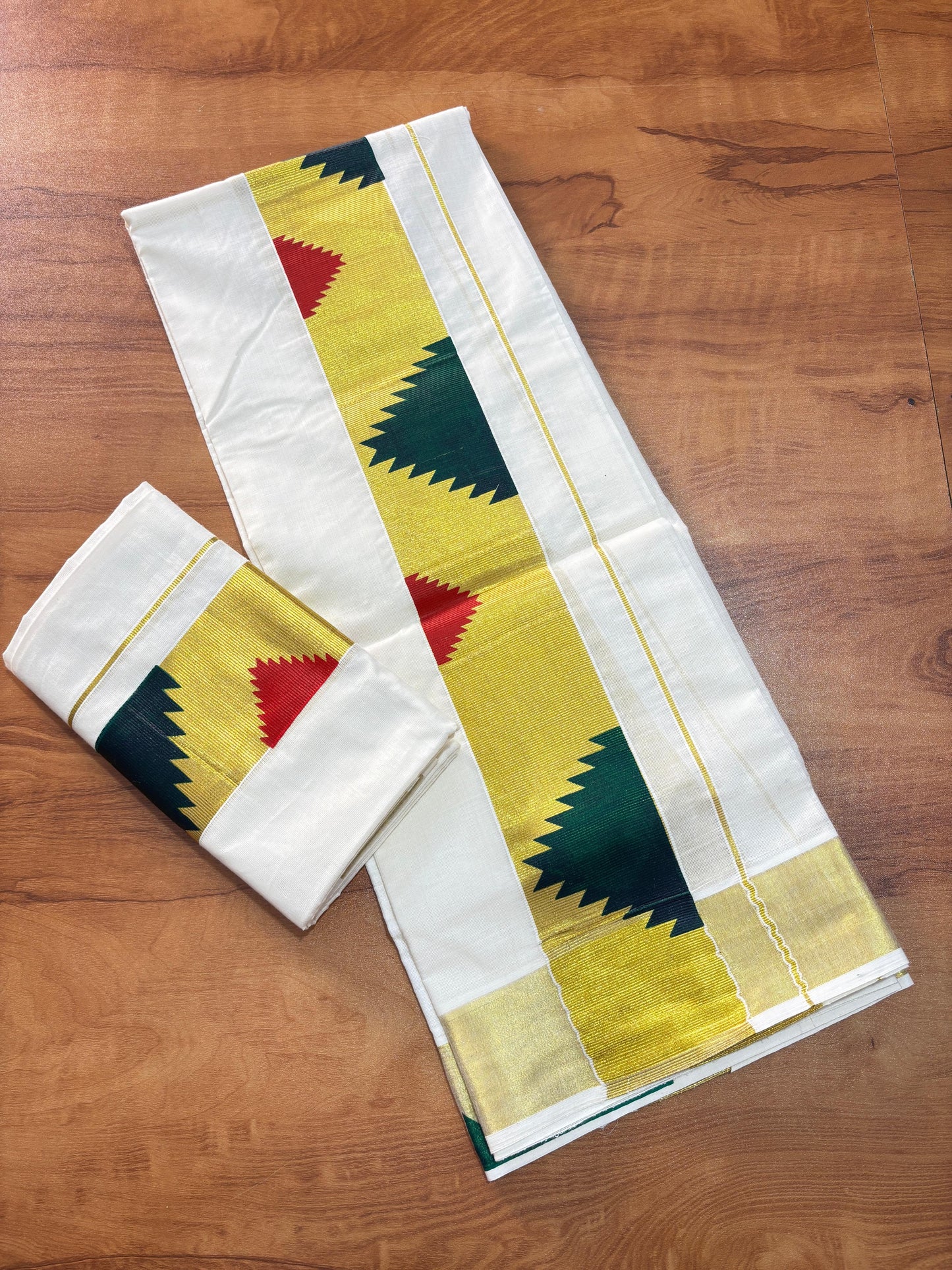 Multicolour temple set mundu 2.80