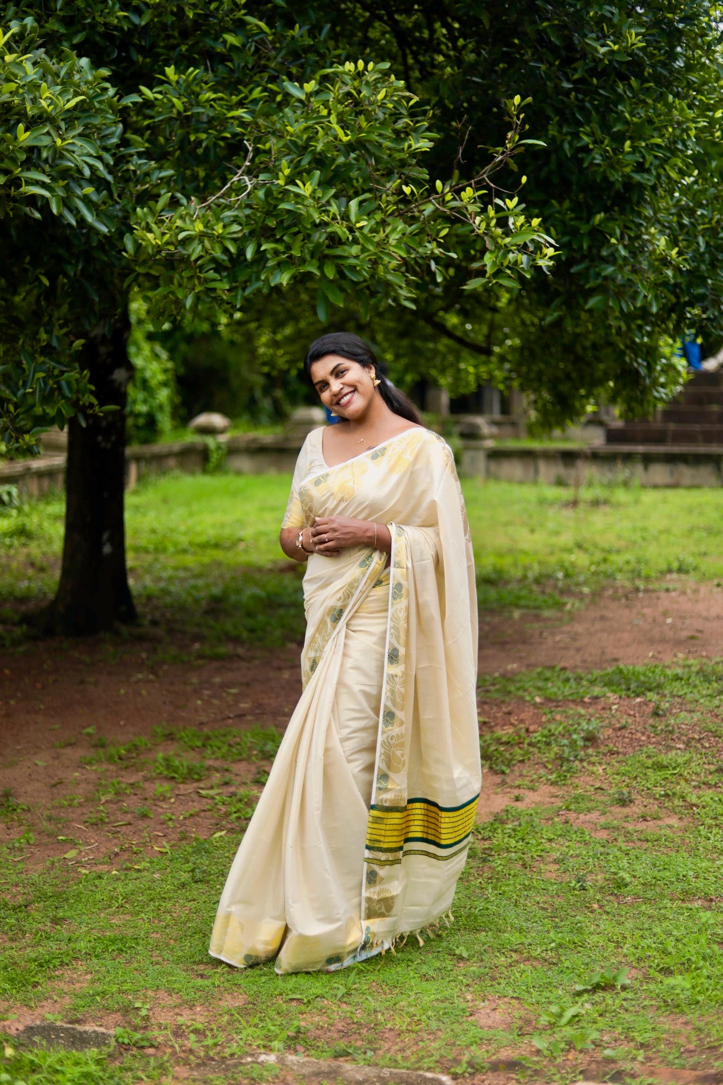 Peacock border golden tissue saree