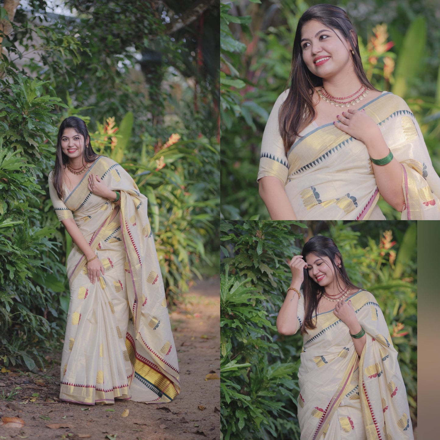 Lotus weave golden tissue saree