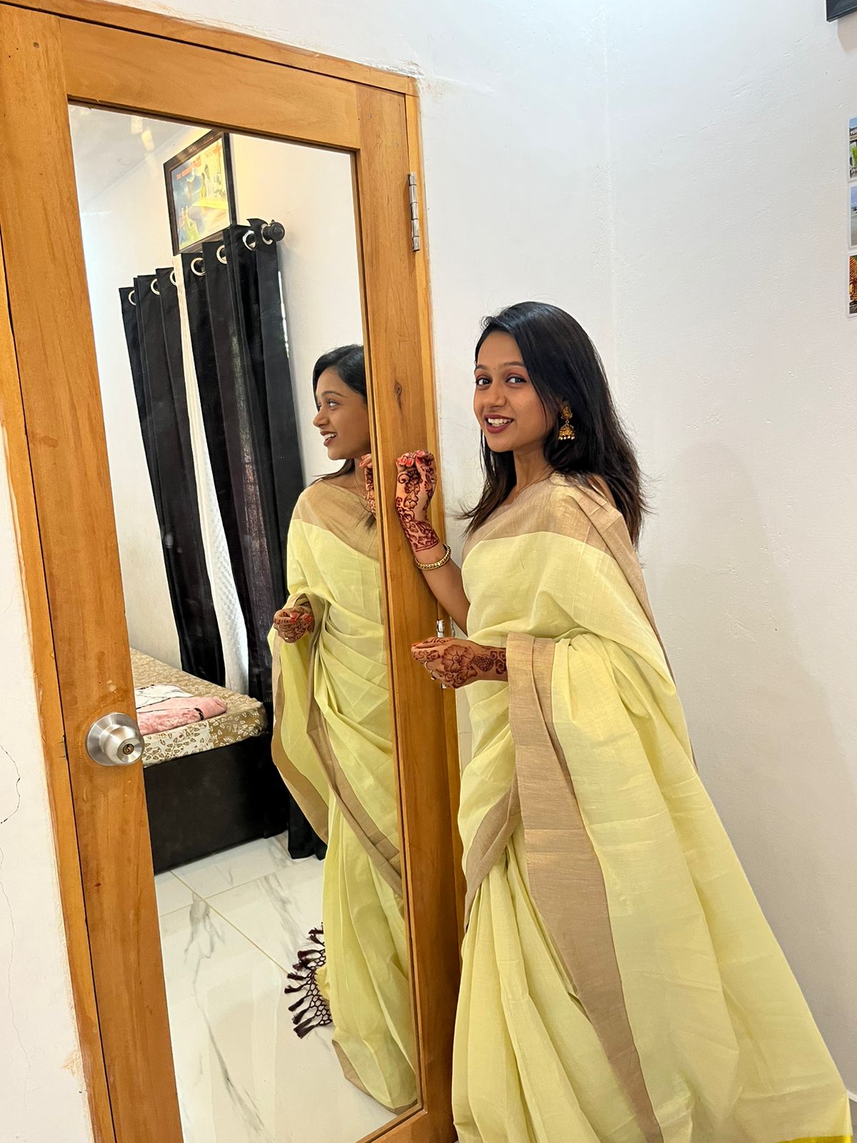 5 Inch colour kasavu golden tissue ready to wear saree with tussles