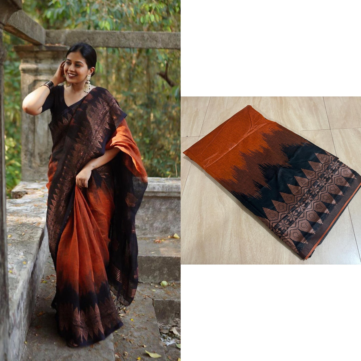 Double side temple korvai cotton saree