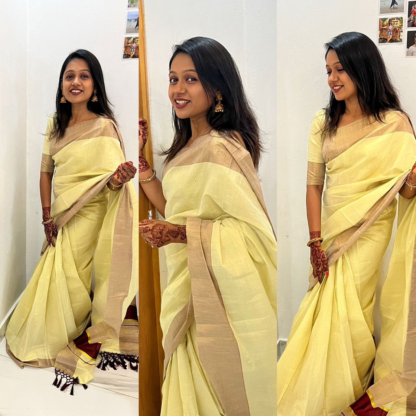 5 Inch colour kasavu golden tissue ready to wear saree with tussles