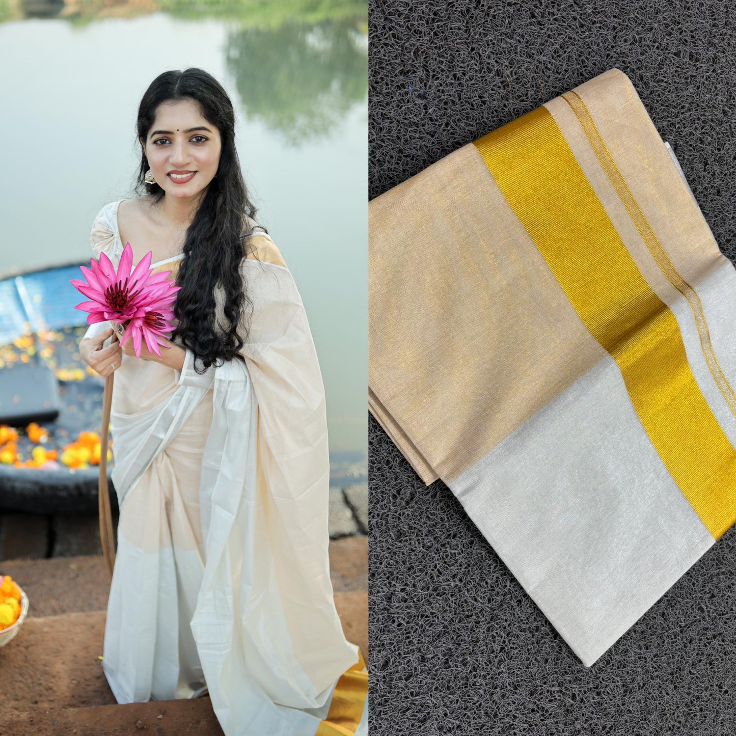 Half sliver half golden tissue ready to wear saree