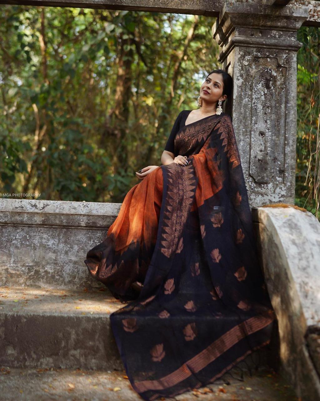 Double side temple korvai cotton saree