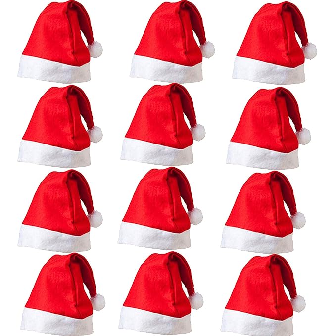 Christmas Santa Claus Caps Party Props (Red & White, Pack of 12)