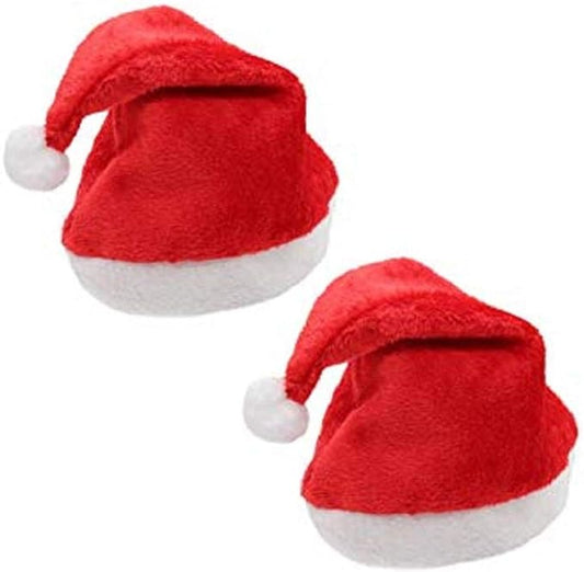 Arts Santa Claus Cap Merry Christmas Hat Cap for Christmas (Red & White, Pack of 2)