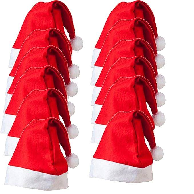 Christmas Santa Claus Caps Party Props (Red & White, Pack of 12)