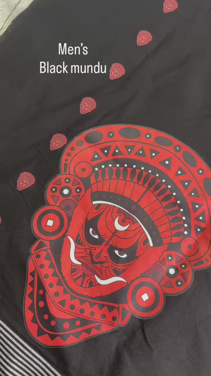 Black big theyam and kathakali print single Dhothi