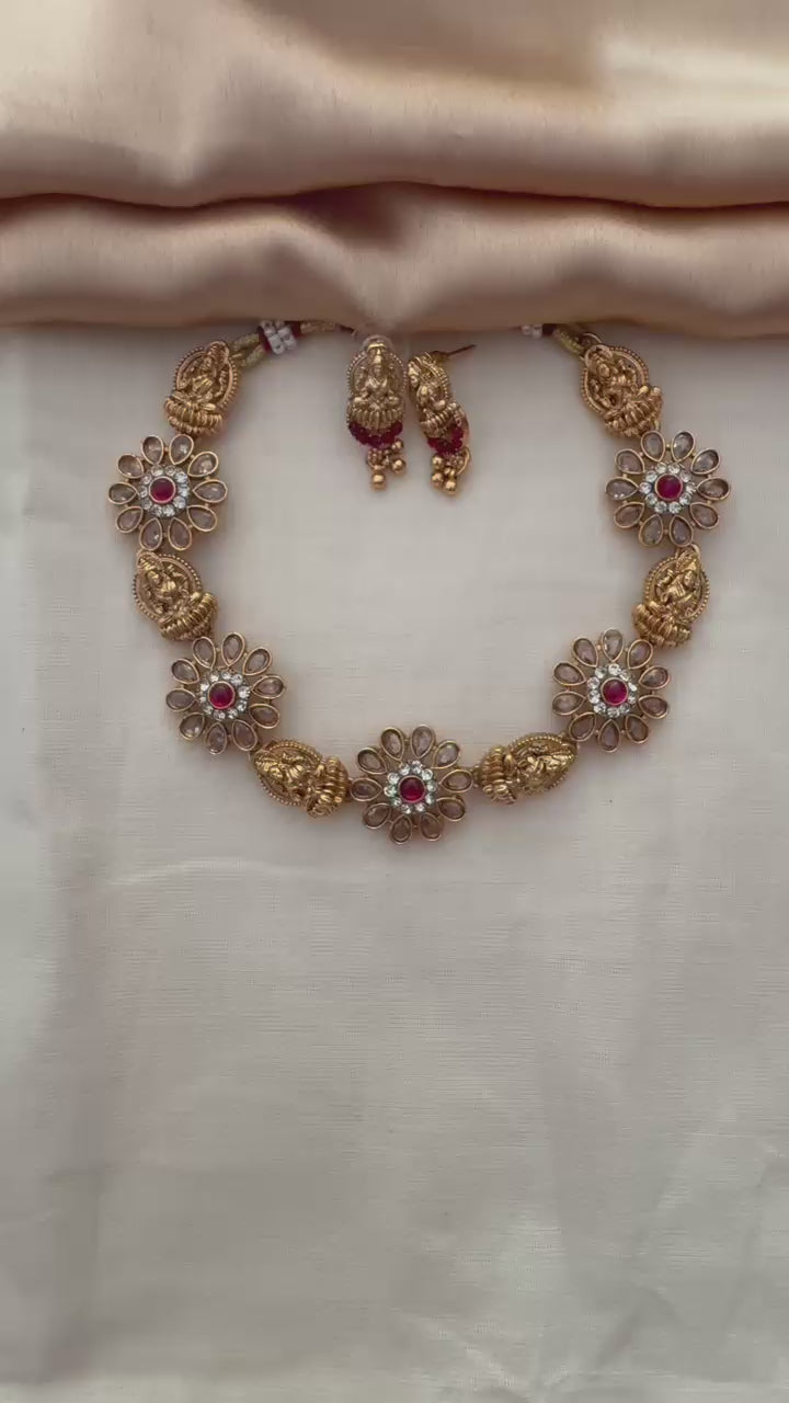 Flowers and Lakshmi neck set
