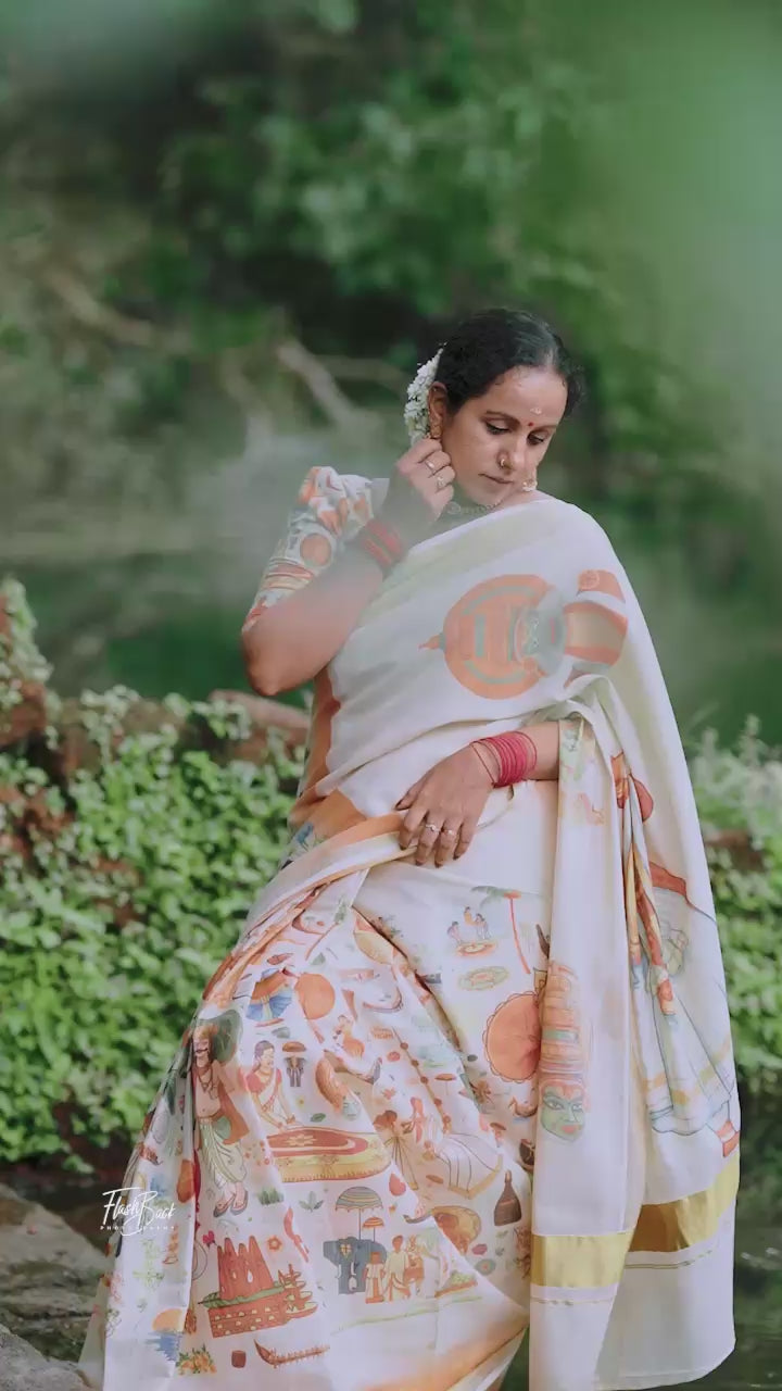 onam mood digital print saree