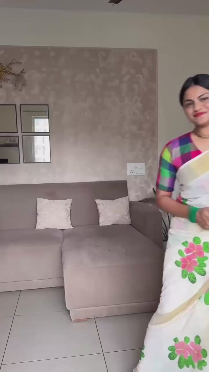 Cotton Nayanthara flower saree There may be slight colorng