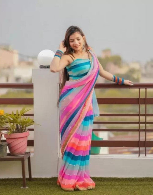 Printed, Self Design, Digital Print, Color Block, Blocked Printed, Woven, Checkered Daily Wear Georgette Saree