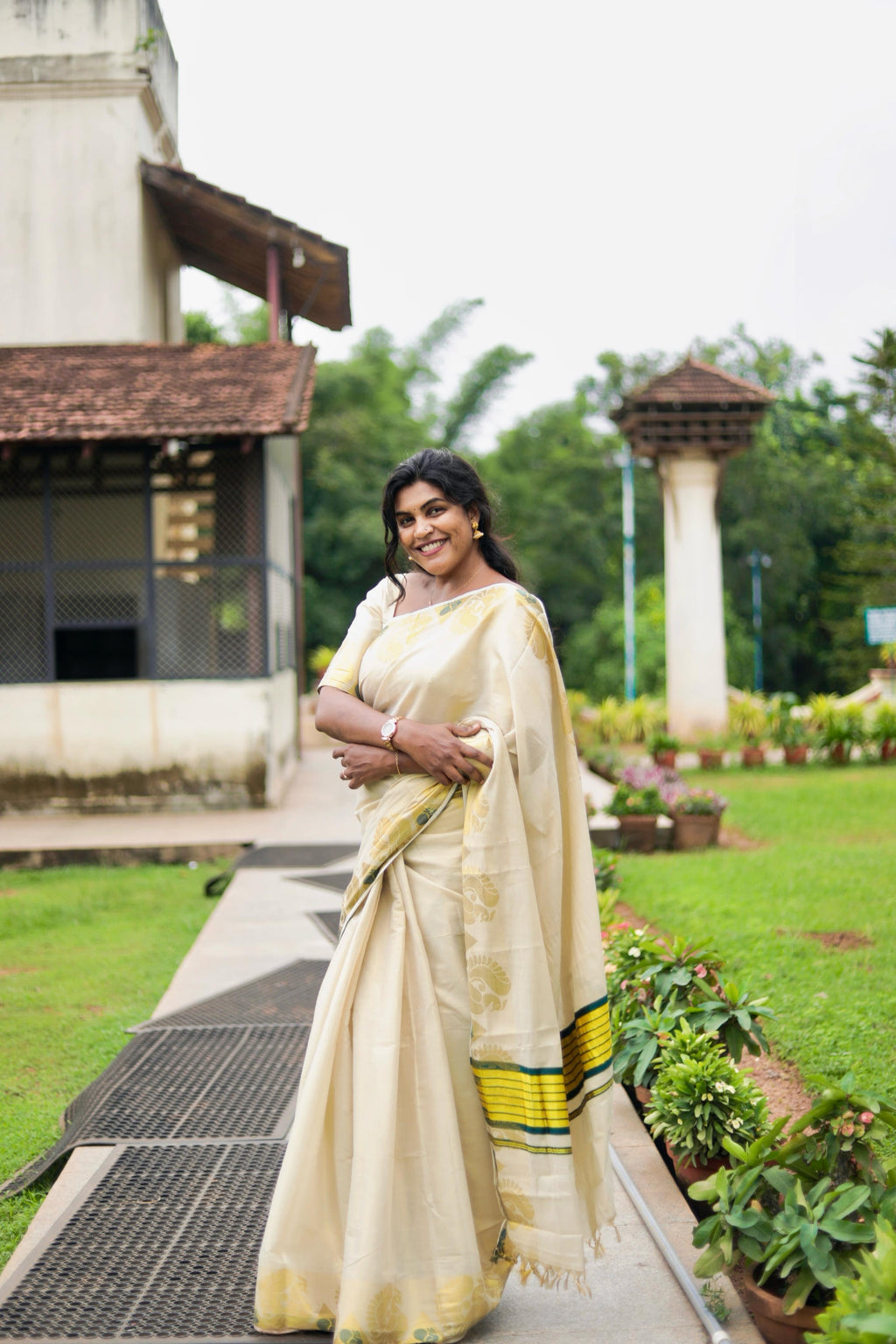 Peacock border golden tissue saree