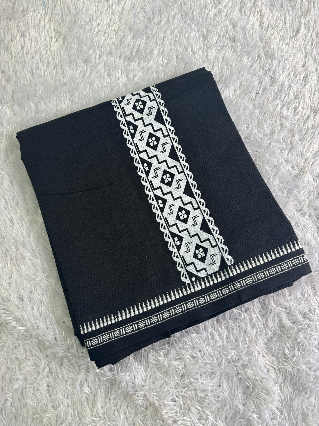 Black single dhothi with white print