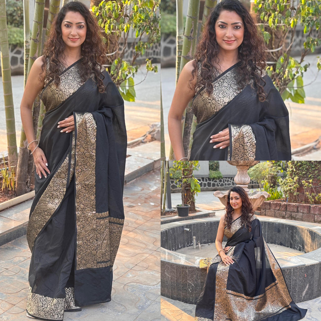 Black semi kattan saree