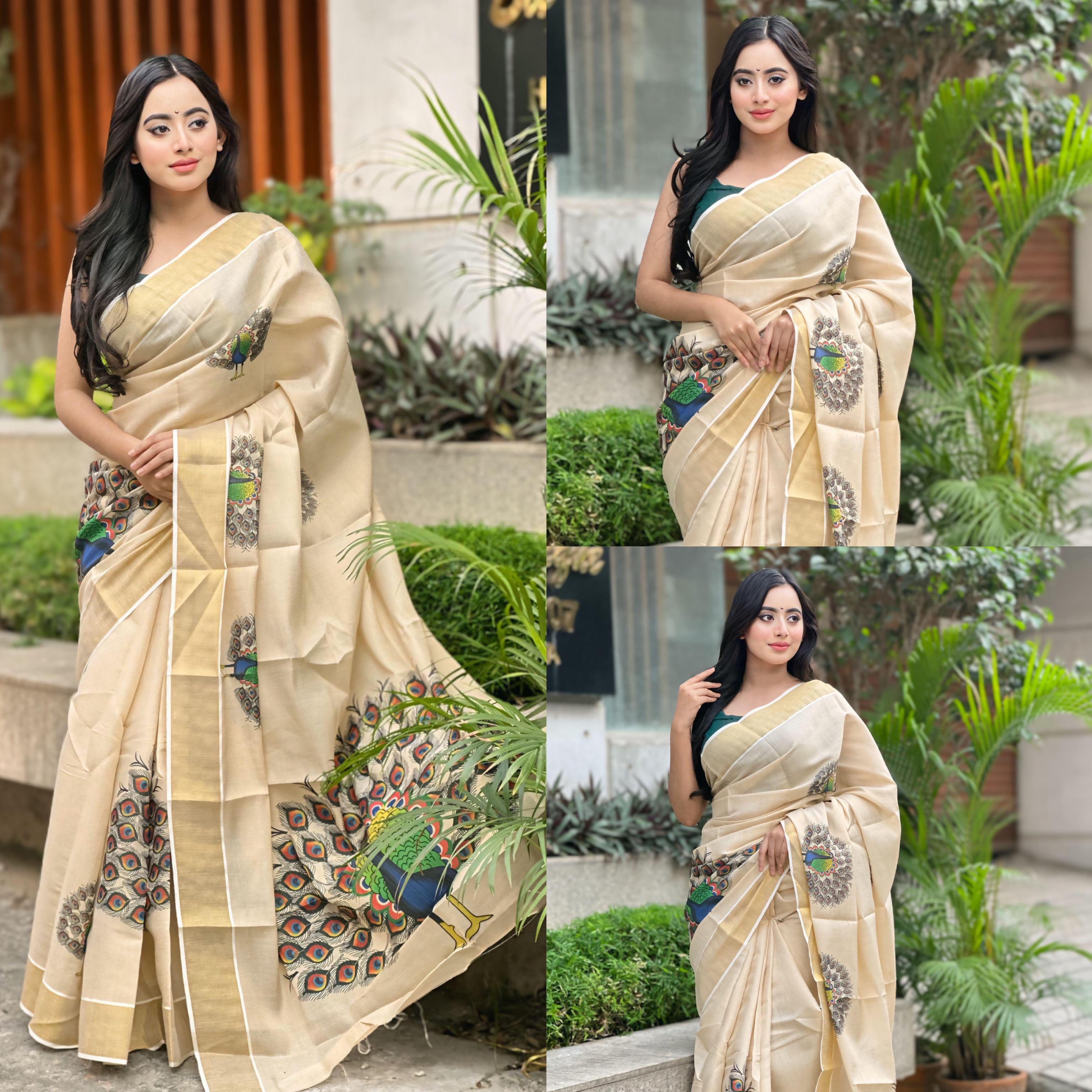Golden tissue big peacock saree