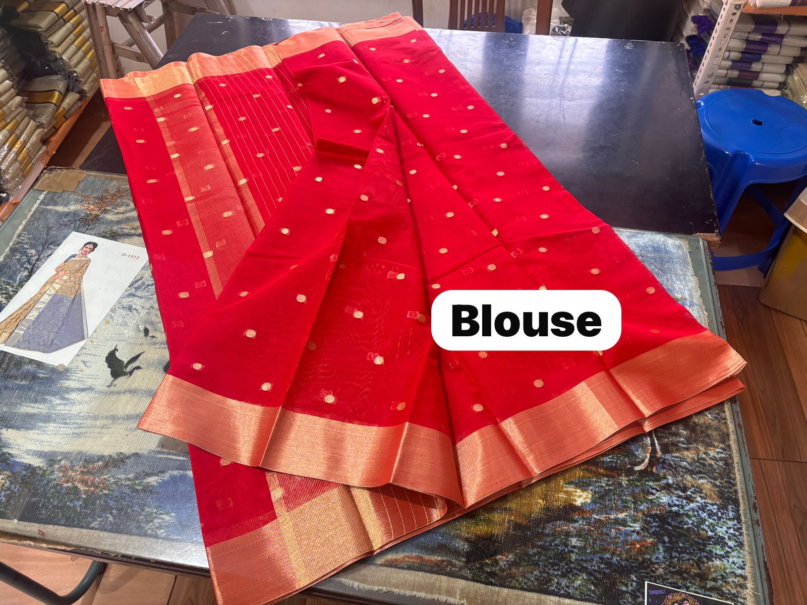 Nayanthara Red small polka saree