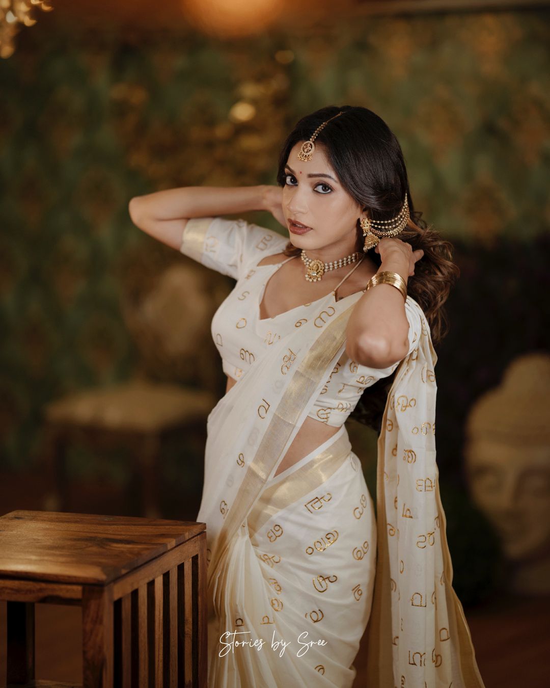 Malayalam Akshara Mala embroidered cotton saree