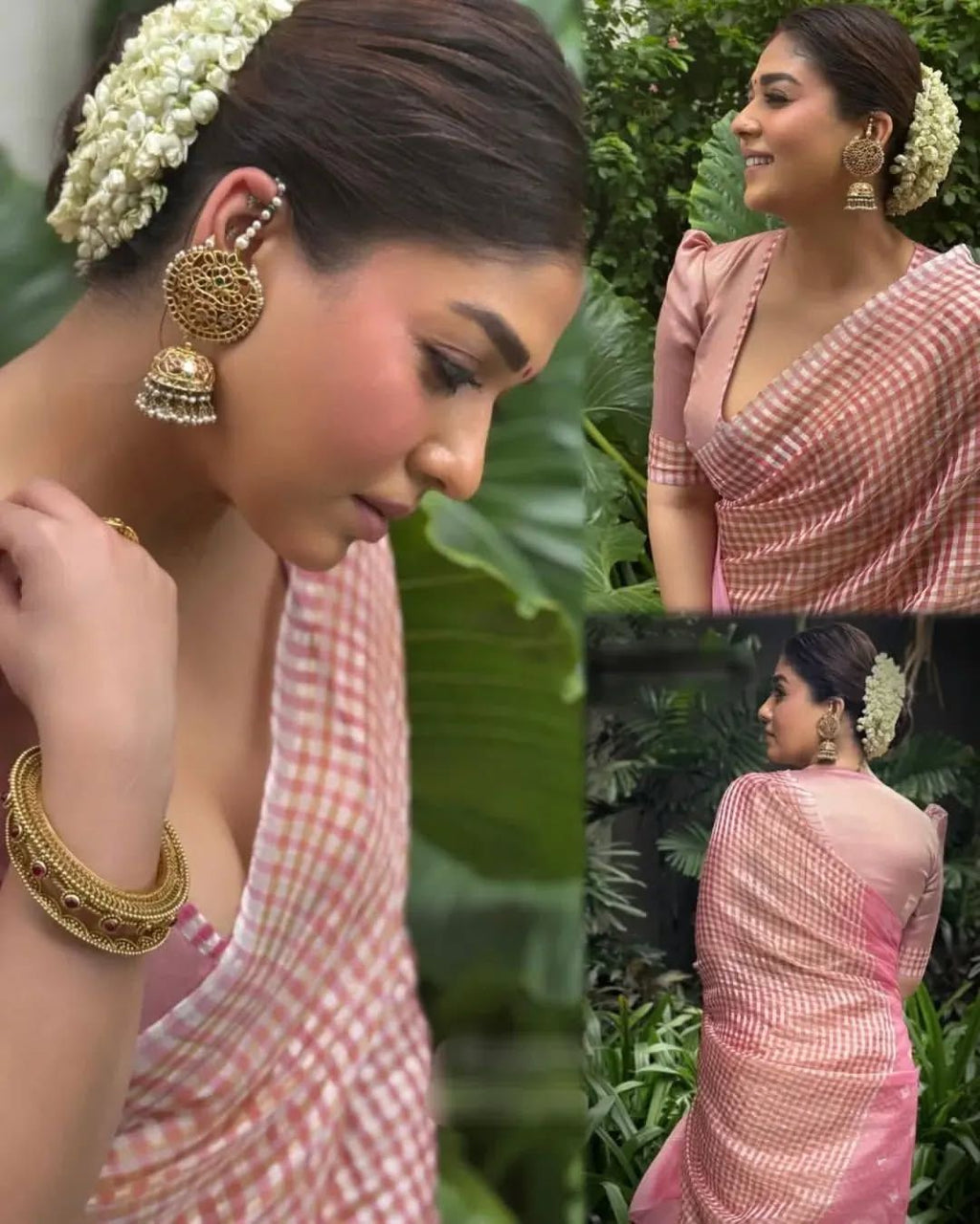 Nayanthara pink checked saree