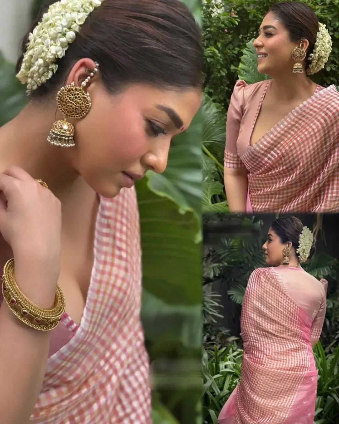 Nayanthara pink checked saree