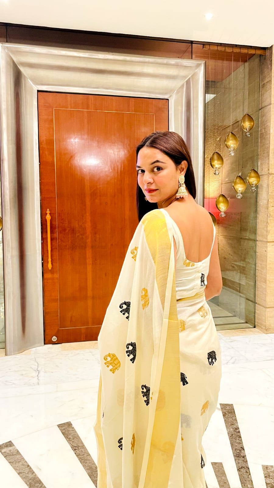 Elephant embroidery golden Jari cotton saree