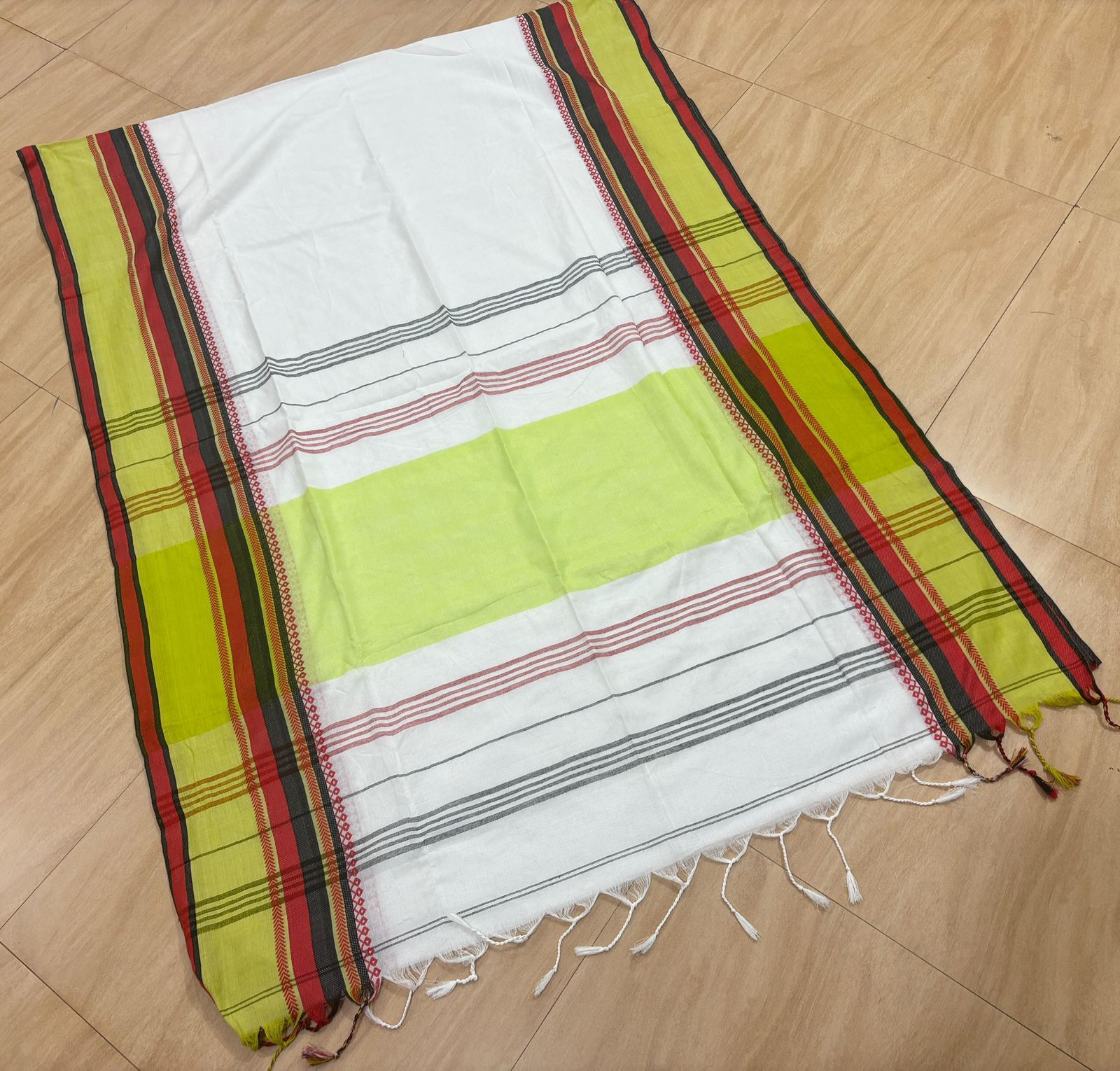 Big multi colour border temple weave cotton saree Onam collection