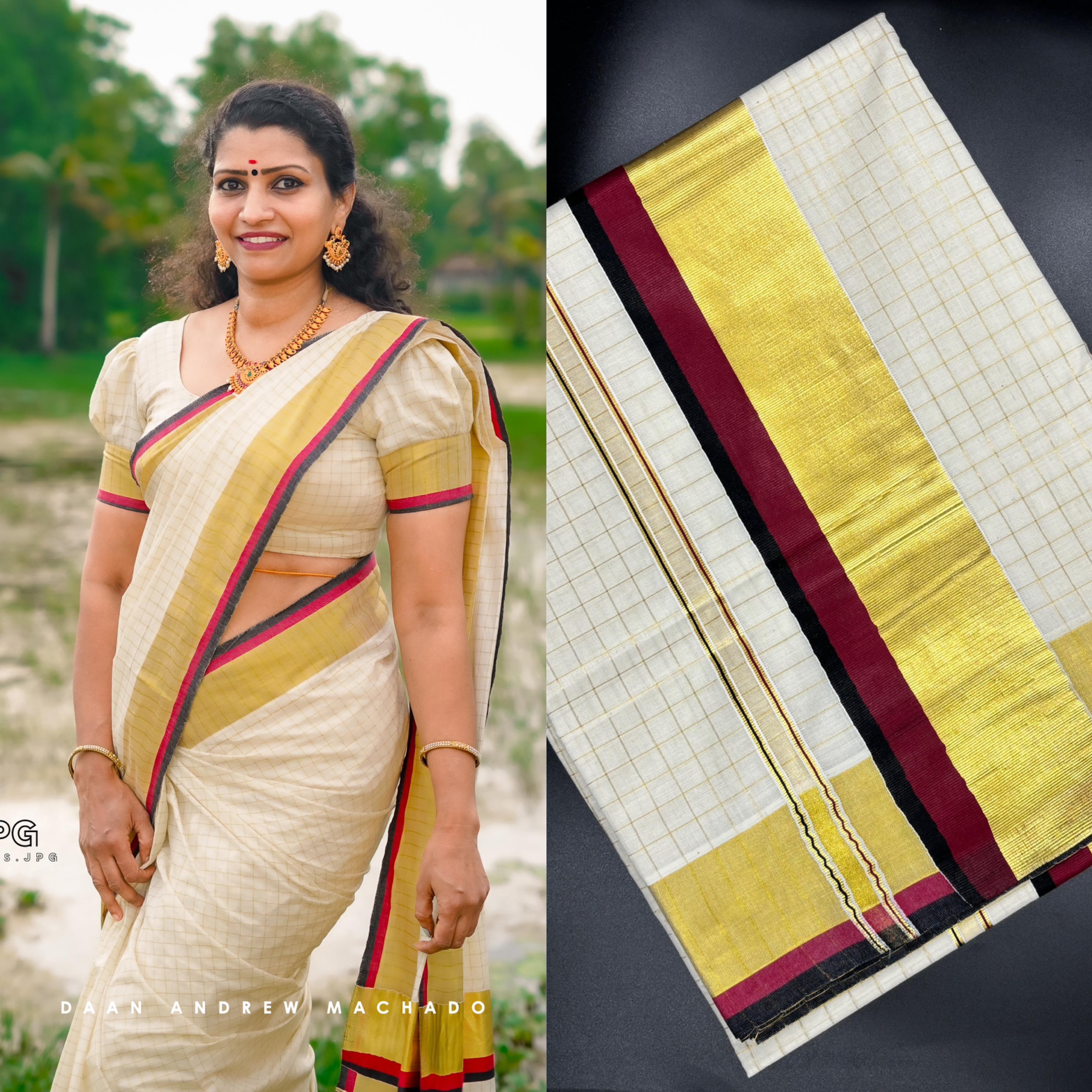 Premium check color border saree handloom replica