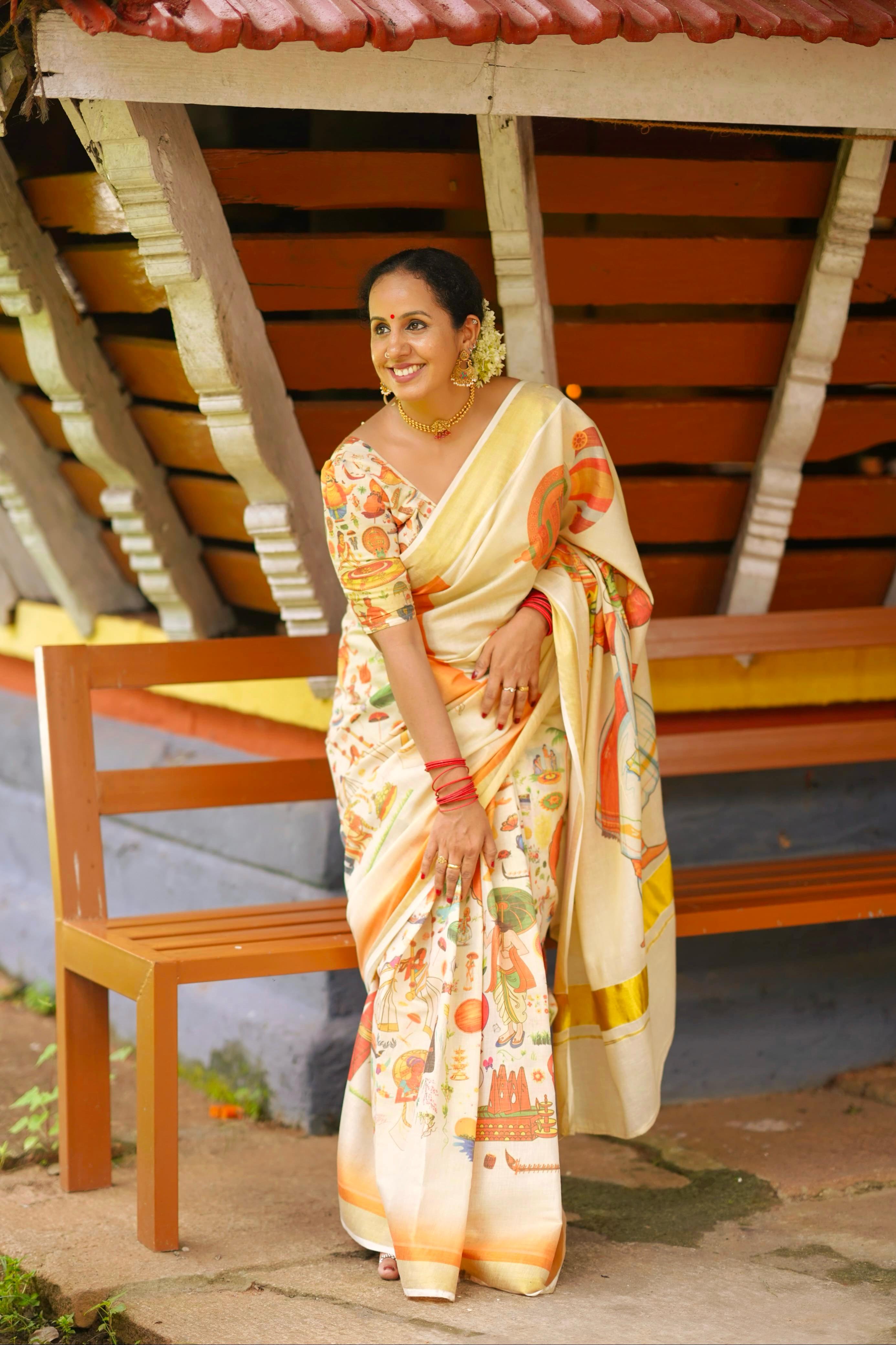 onam mood digital print saree