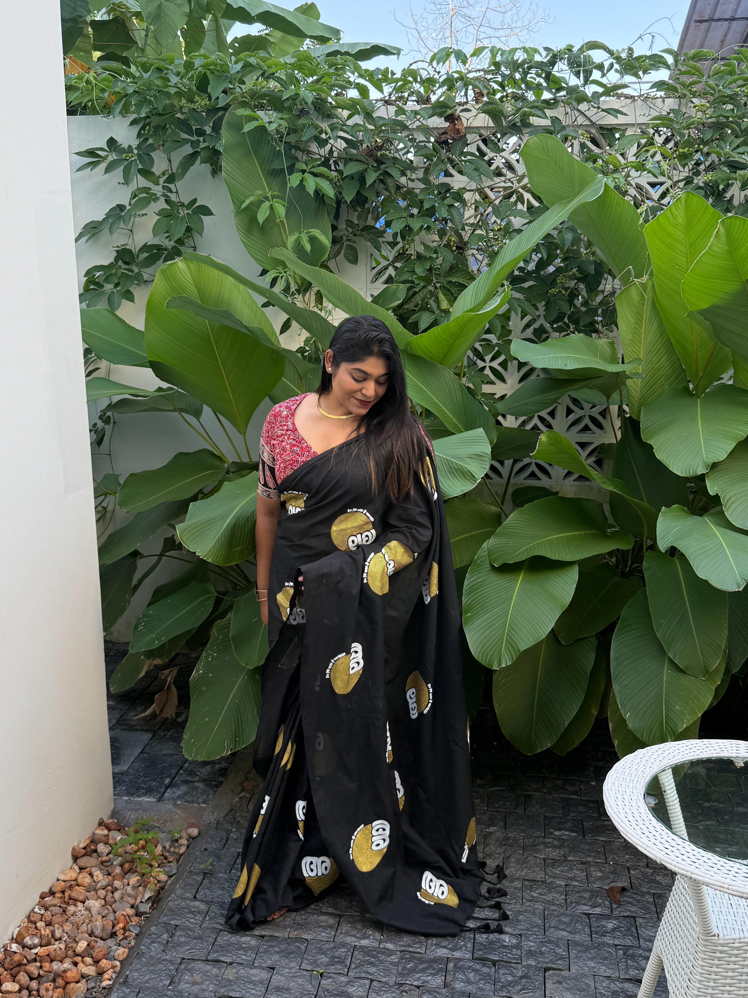 Achan and amma malayalam Khadi cotton saree with Printed blouse