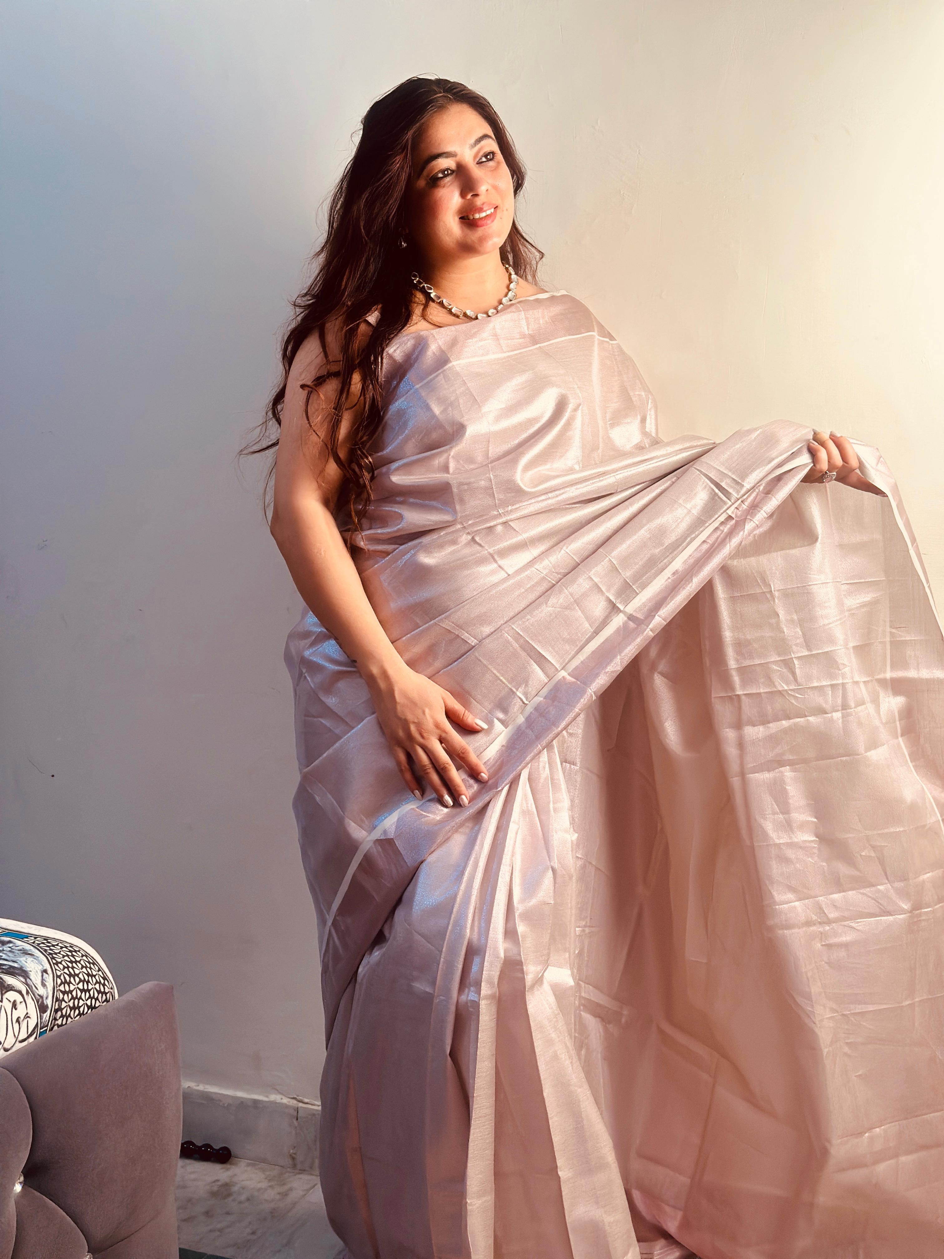 Rose gold bridal tissue ready to wear saree