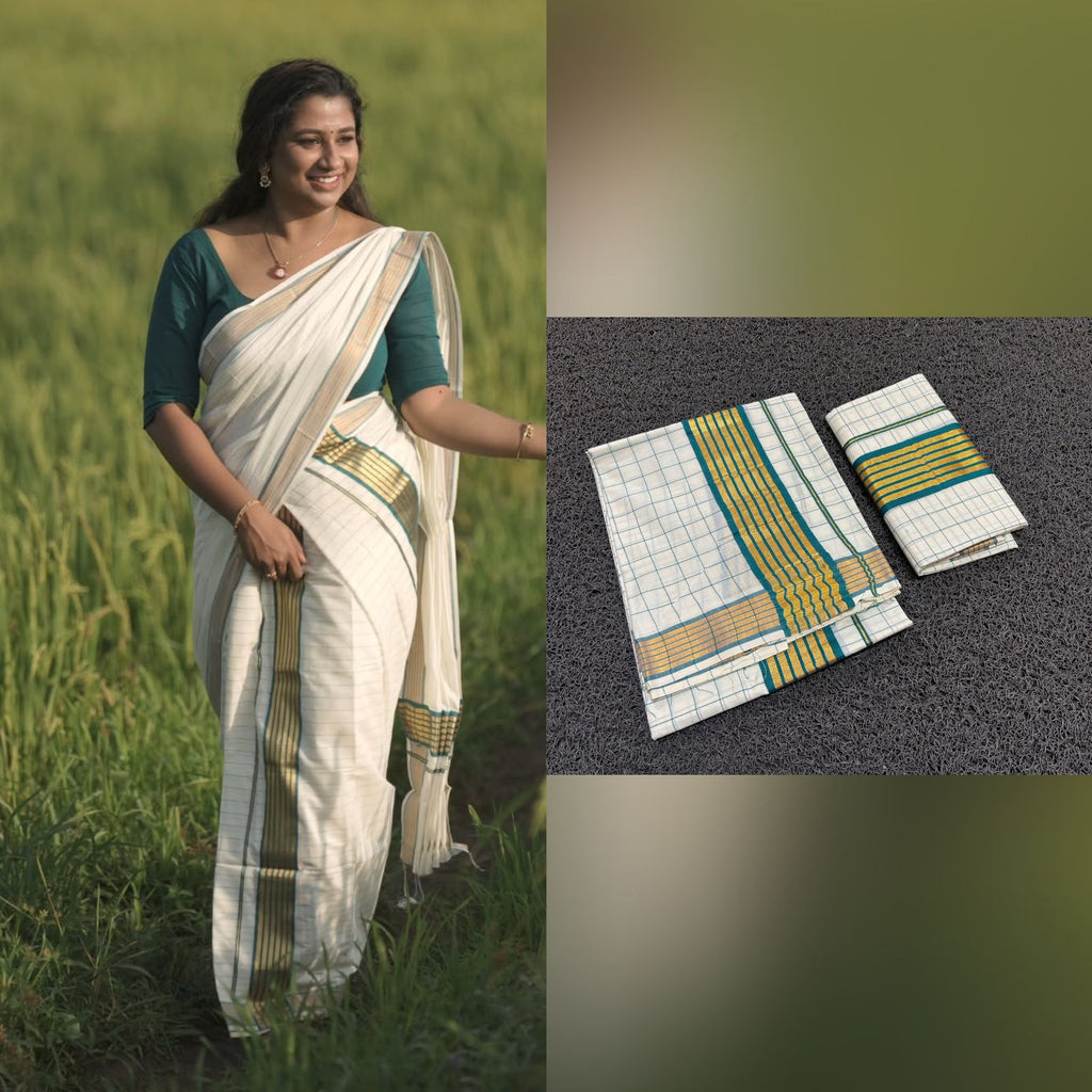 Colour fancy check set mundu 2.80