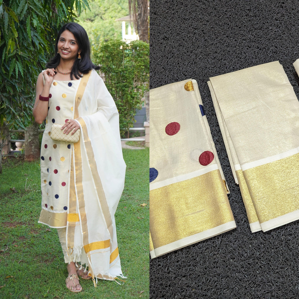 Golden tissue polka Churidaar unstitched full set