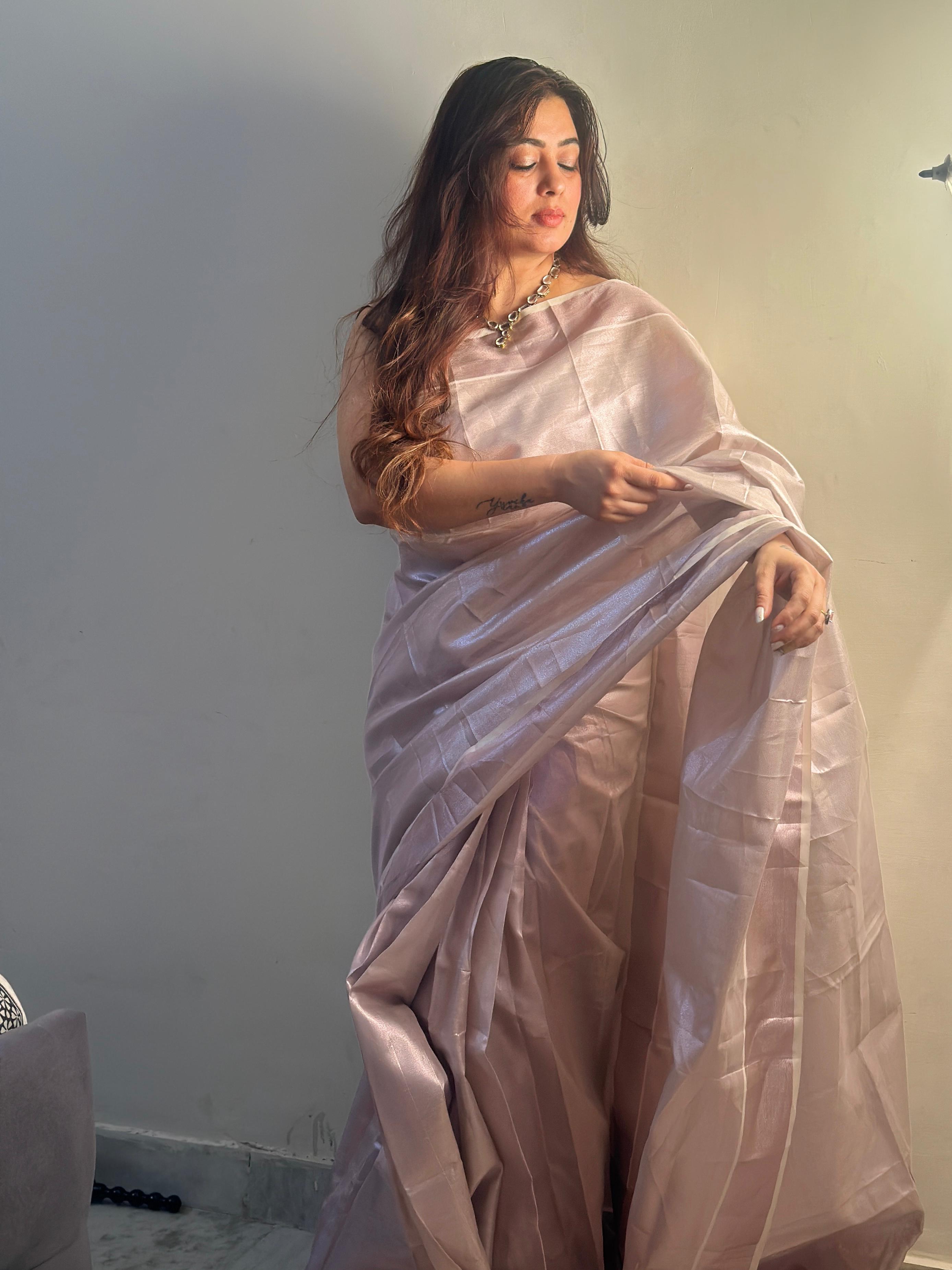 Rose gold bridal tissue ready to wear saree