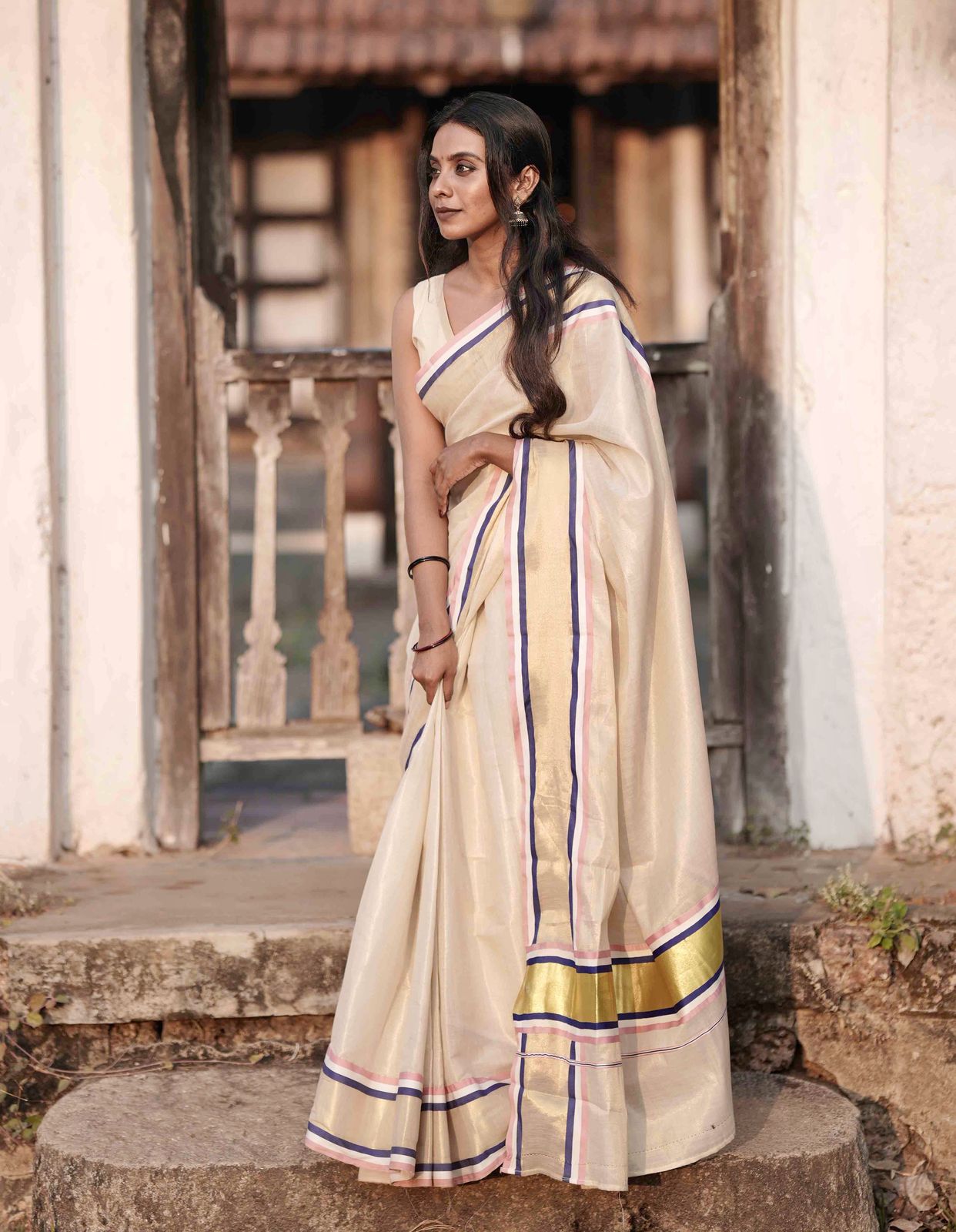 Multicolour handloom rep saree