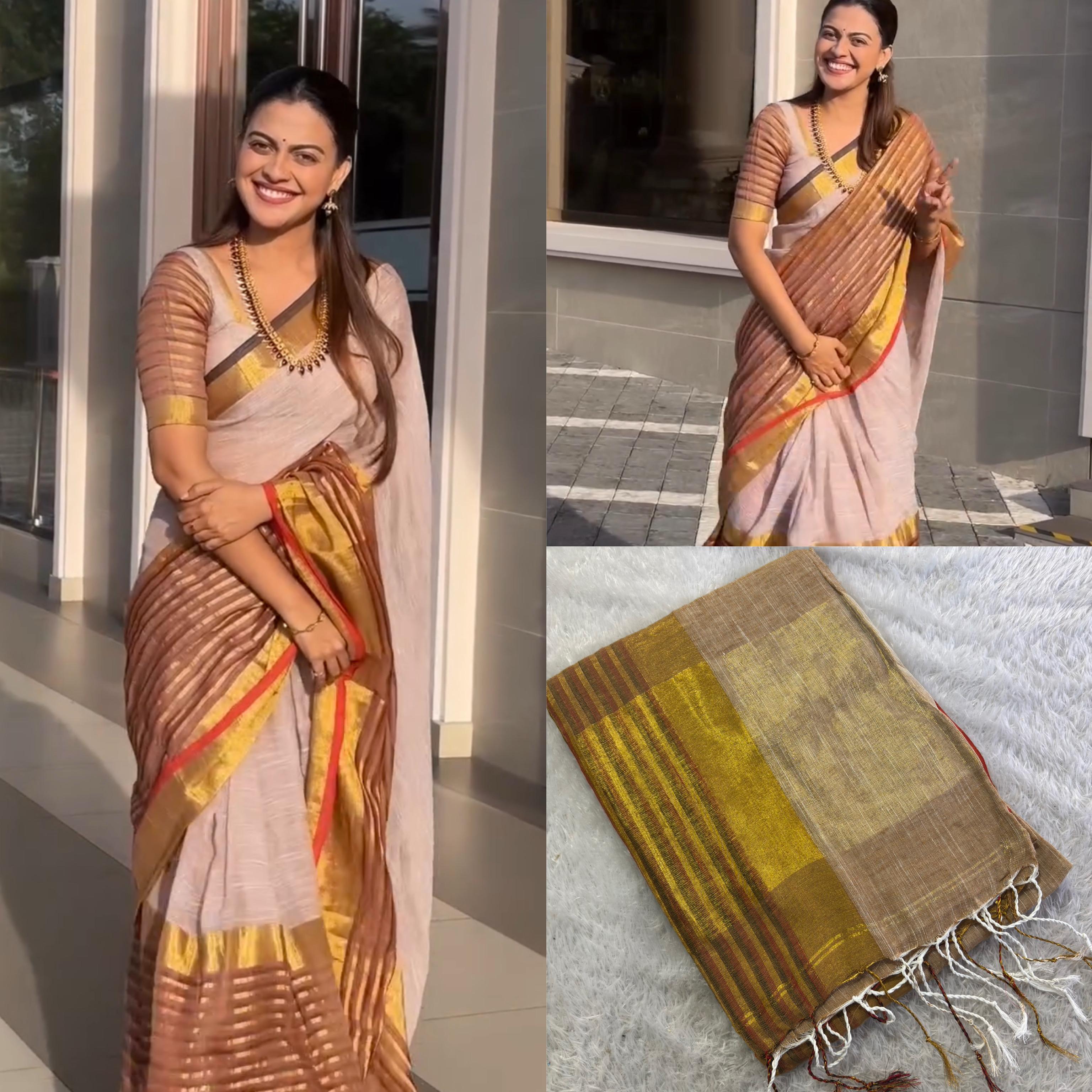 Anushree Inspired Linen Saree