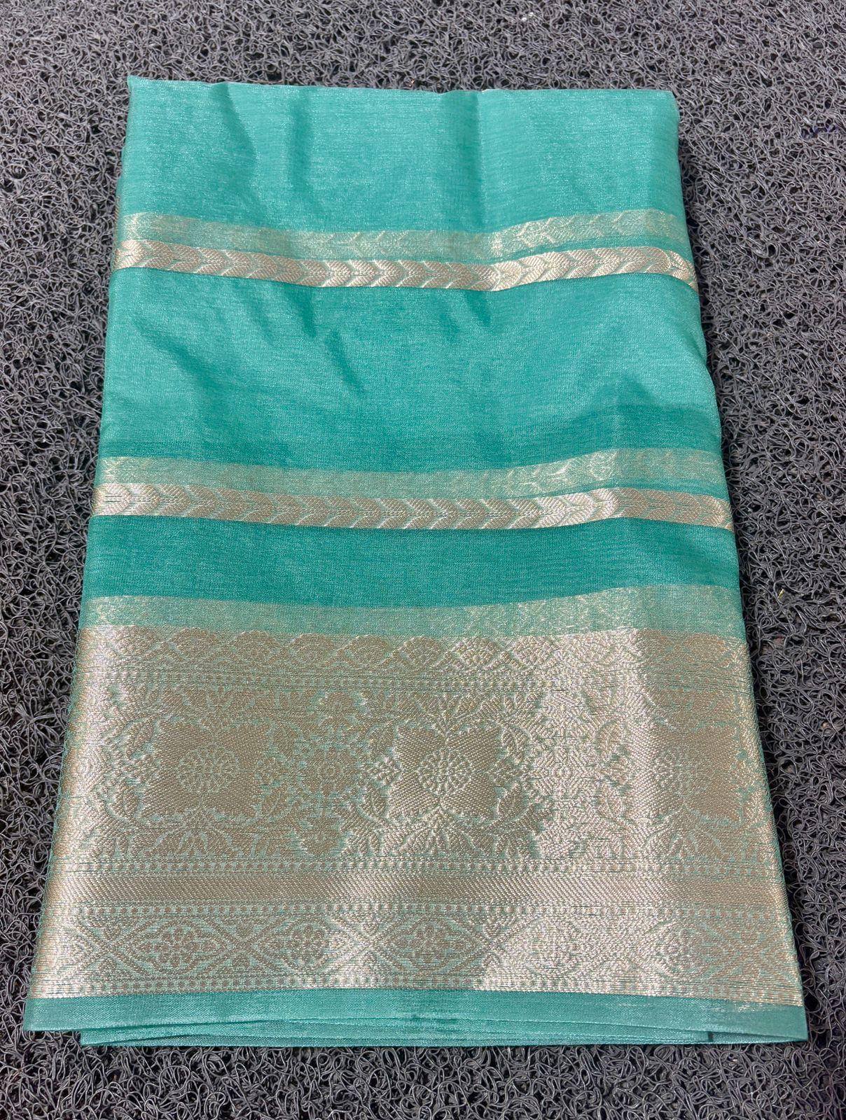 Teal organza saree