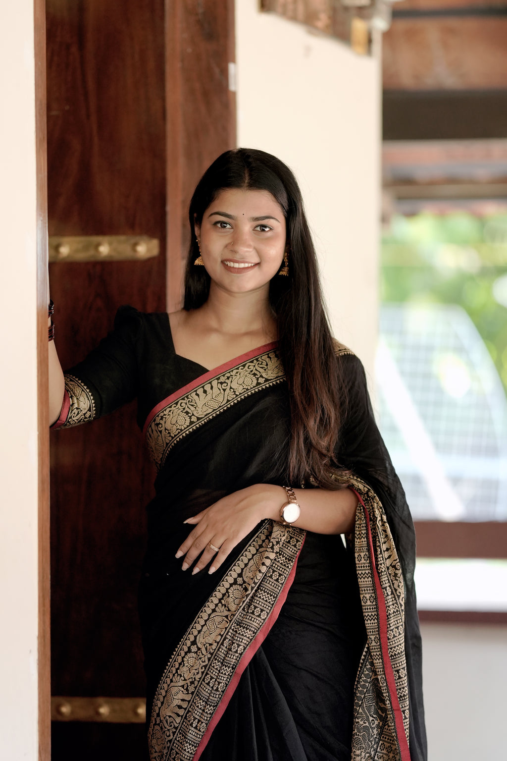 Big border black cotton saree