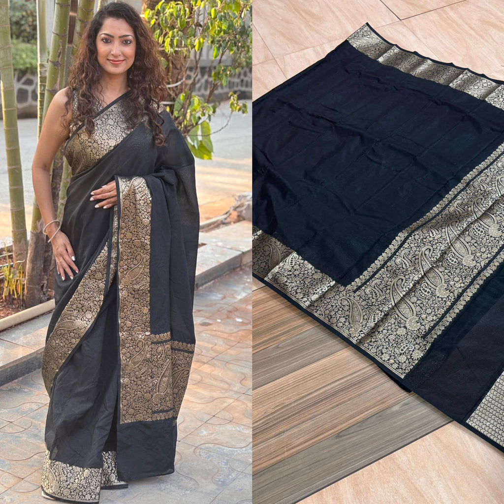 Black semi kattan saree