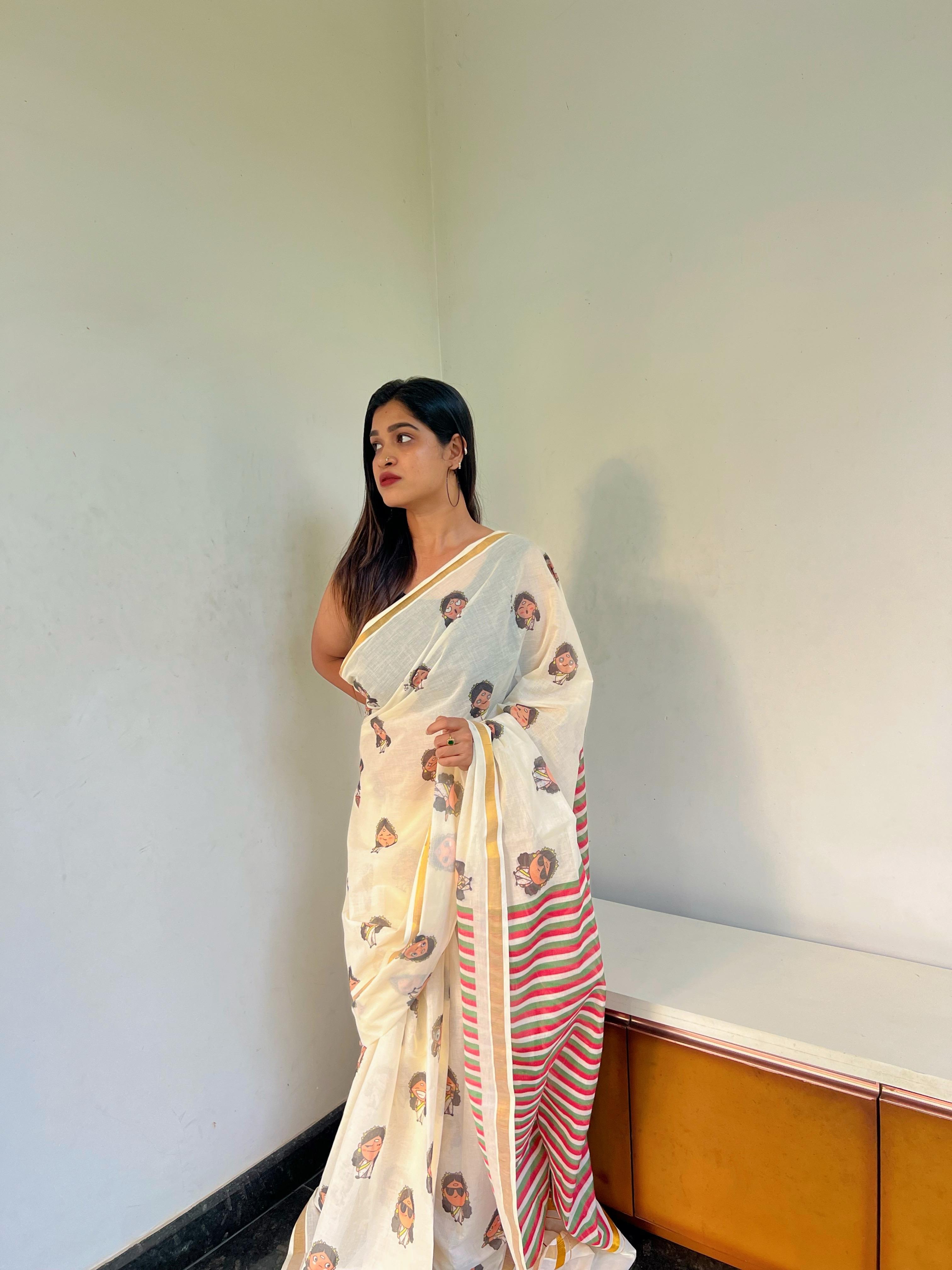 Peraly maany inspired doodle cotton saree