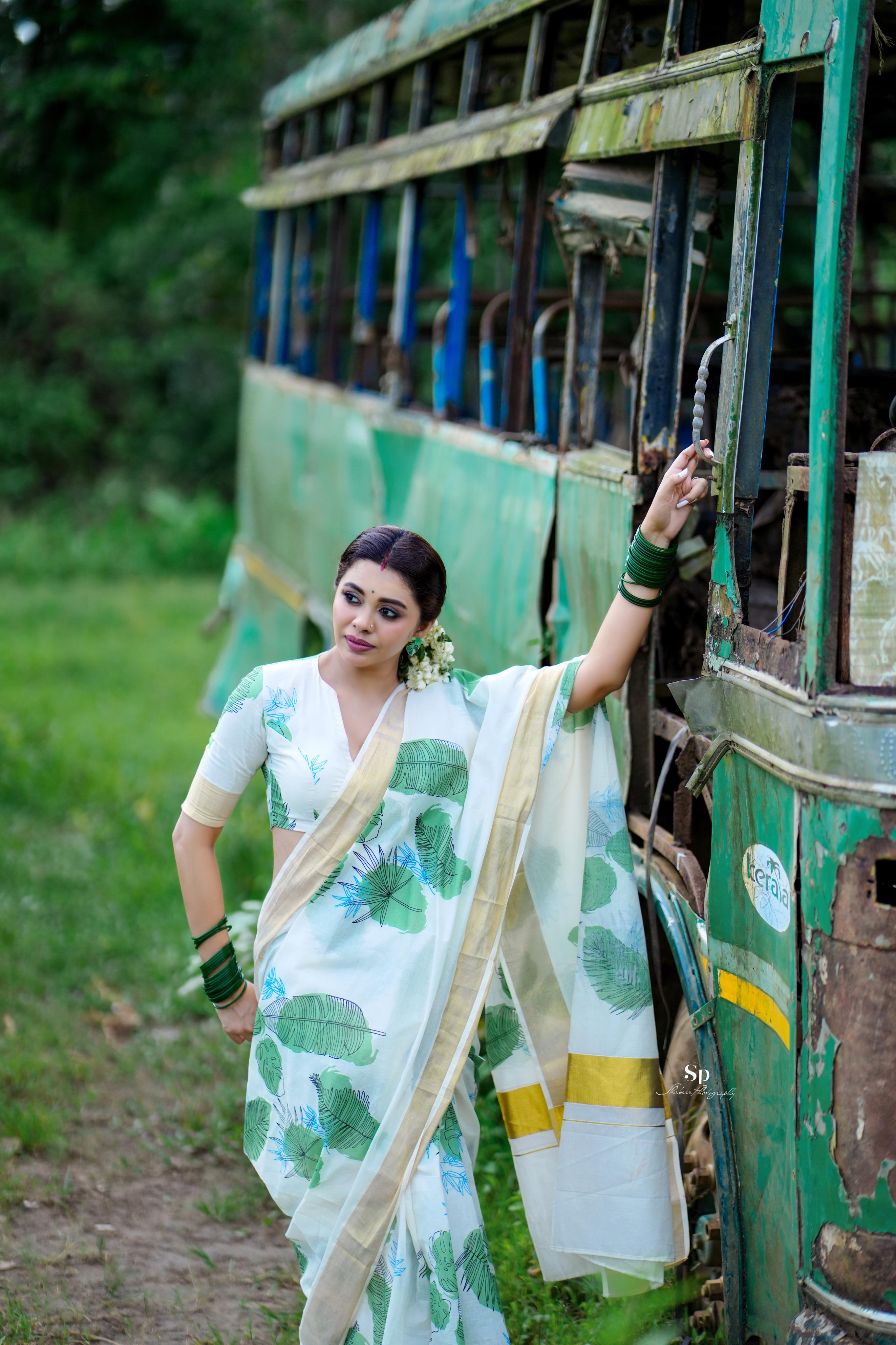 Green leaf saree