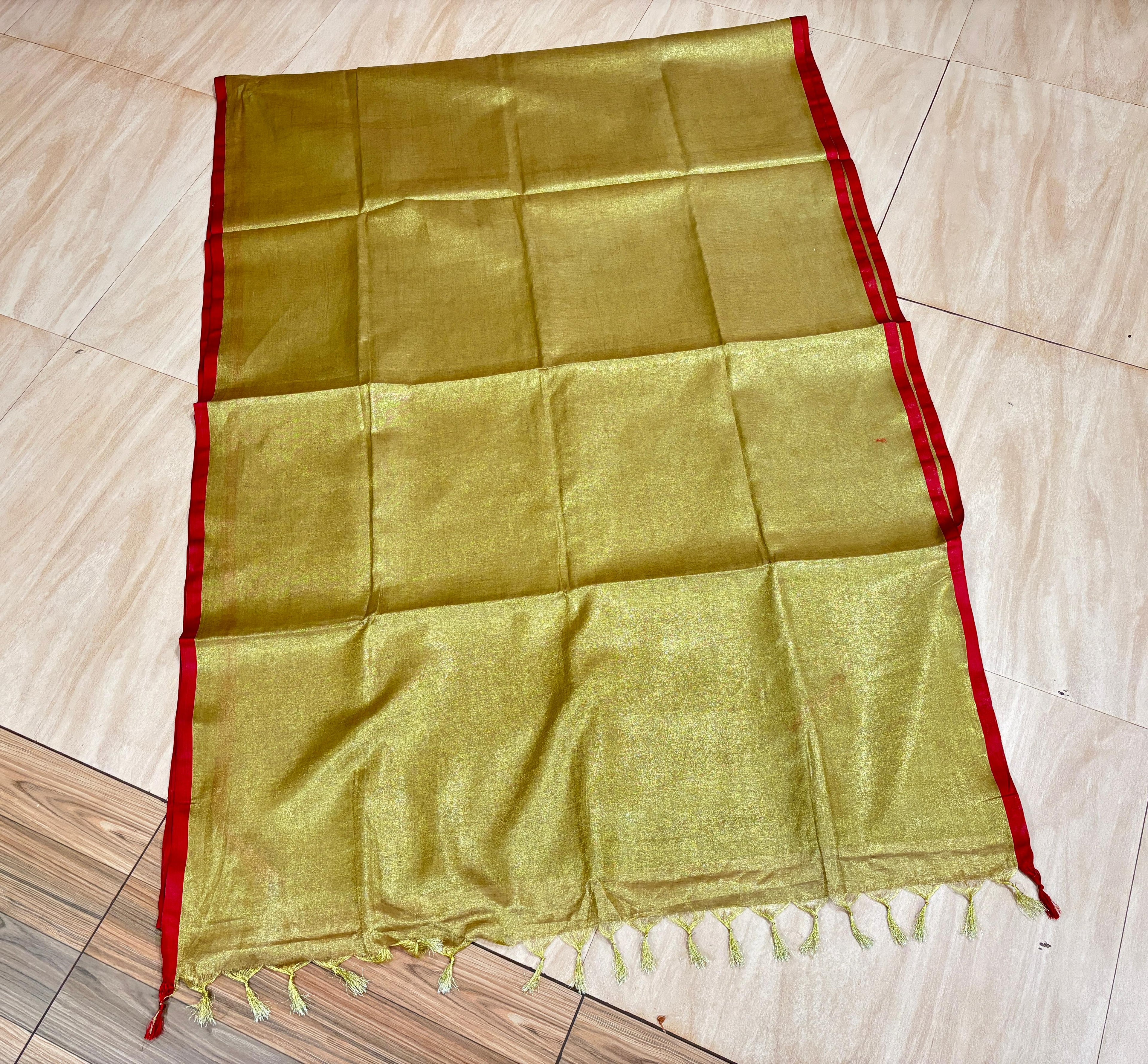 Red border golden tissue saree