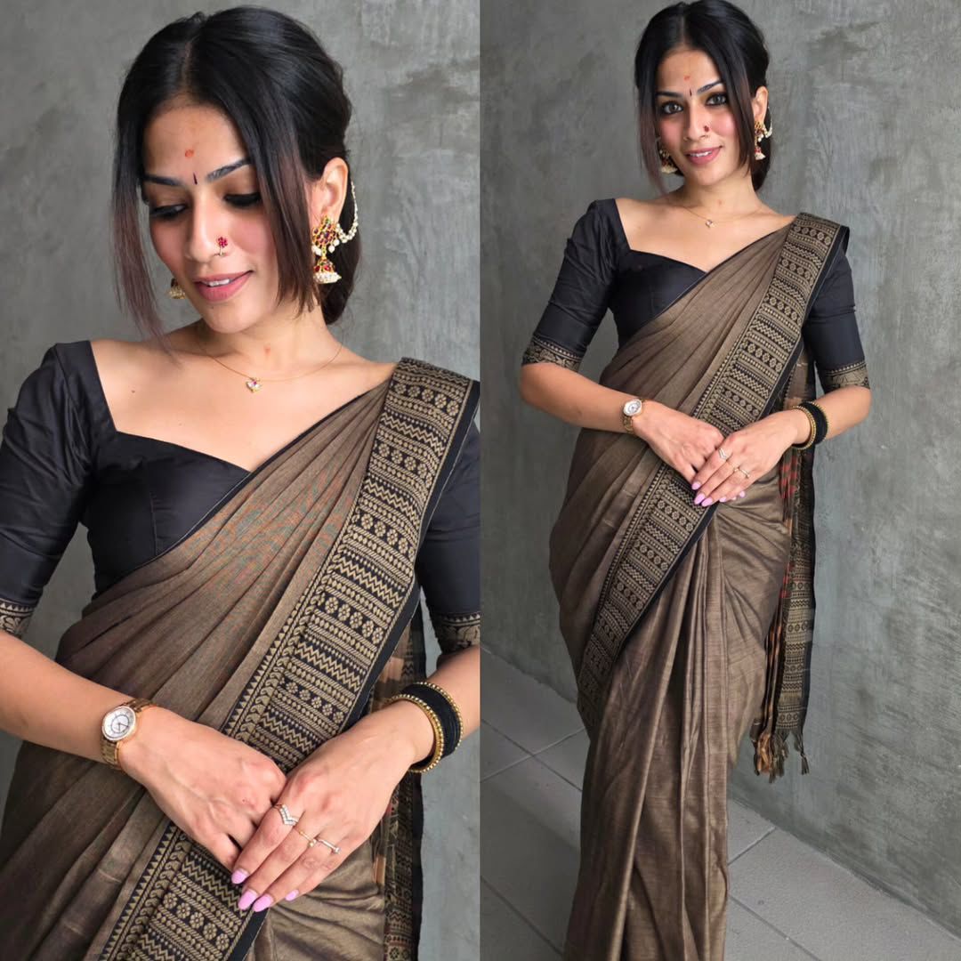 Big border rust cotton saree