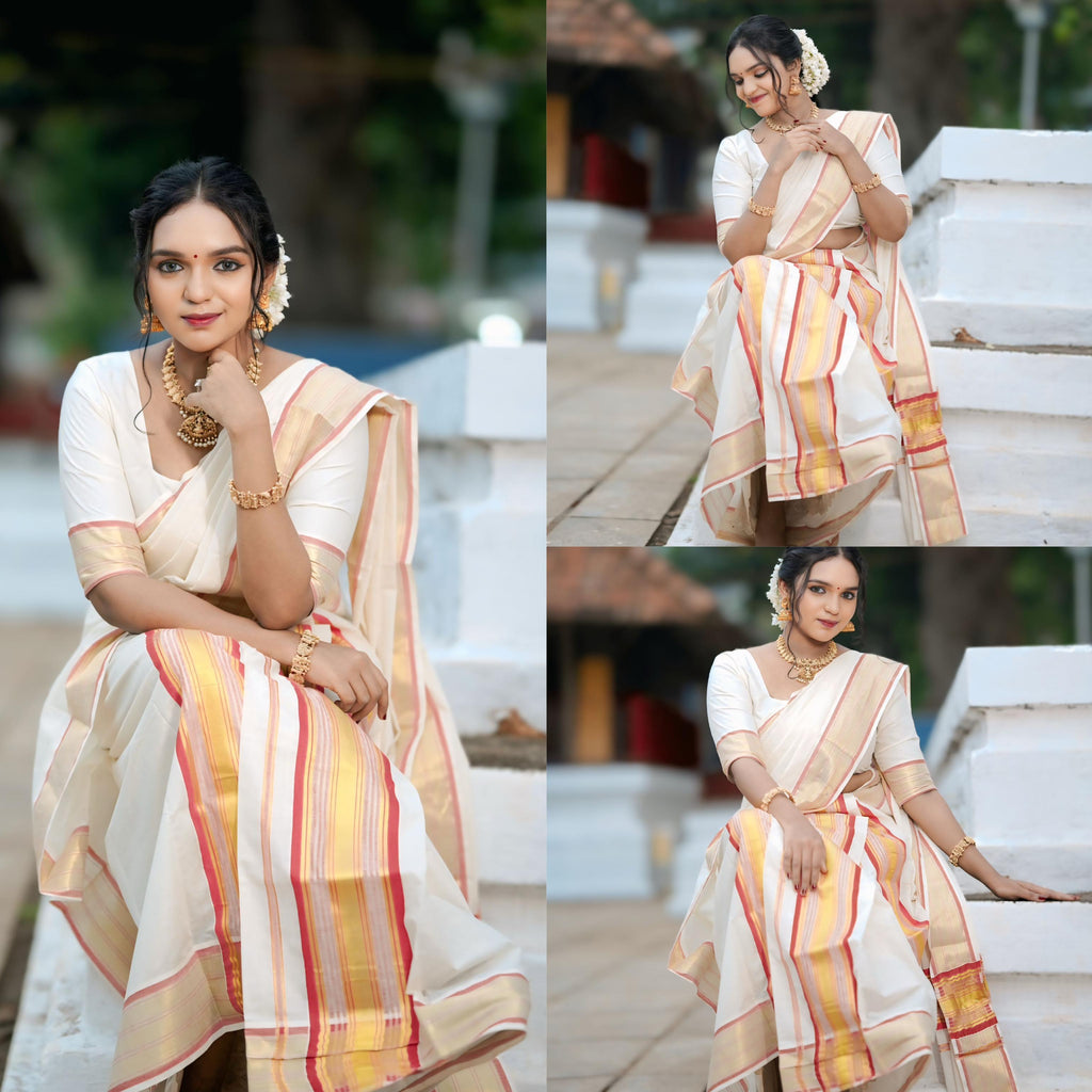 5 inch Golden colour fancy set mundu with blouse