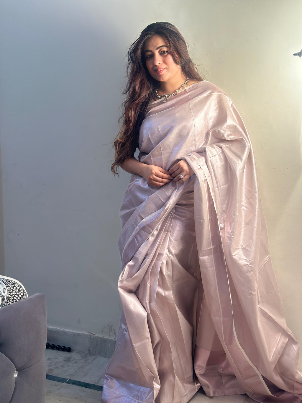 Rose gold bridal tissue ready to wear saree