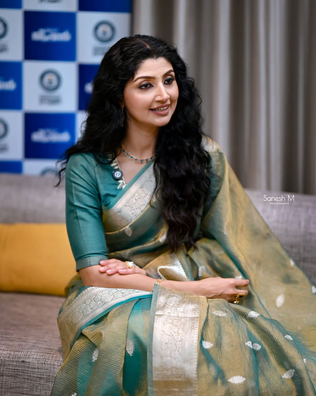 Divya Unni inspired crushed tissue saree