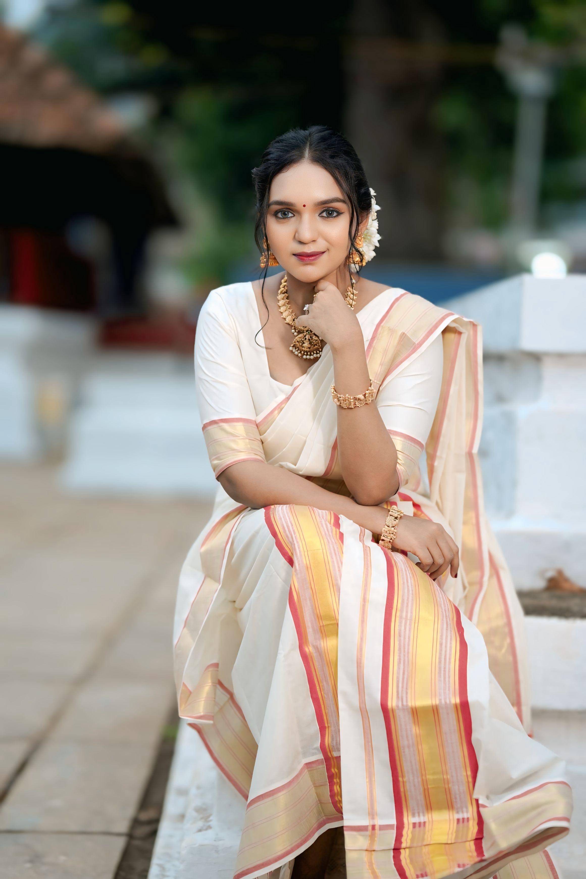 5 inch Golden colour fancy set mundu with blouse