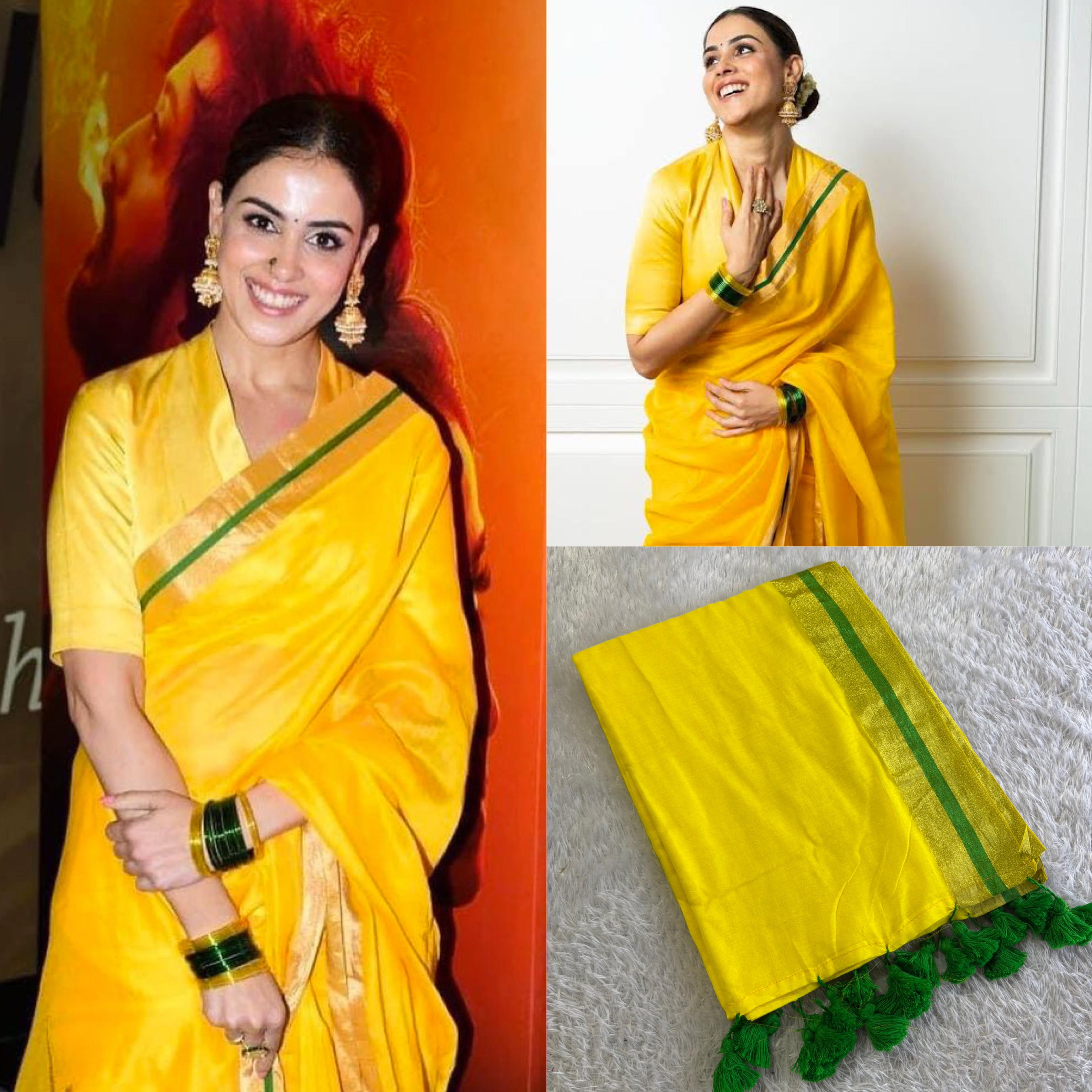 Genilia Yellow Mul cotton Saree