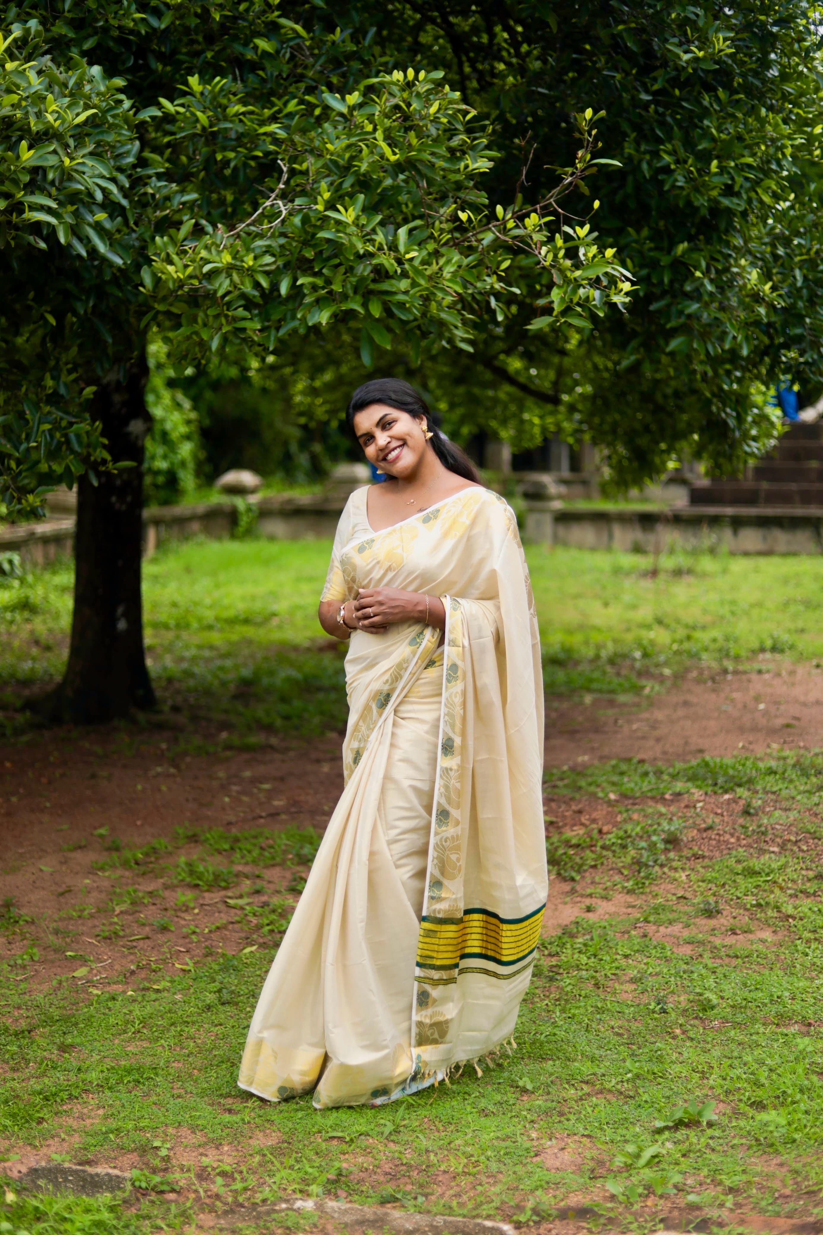 Peacock border golden tissue saree